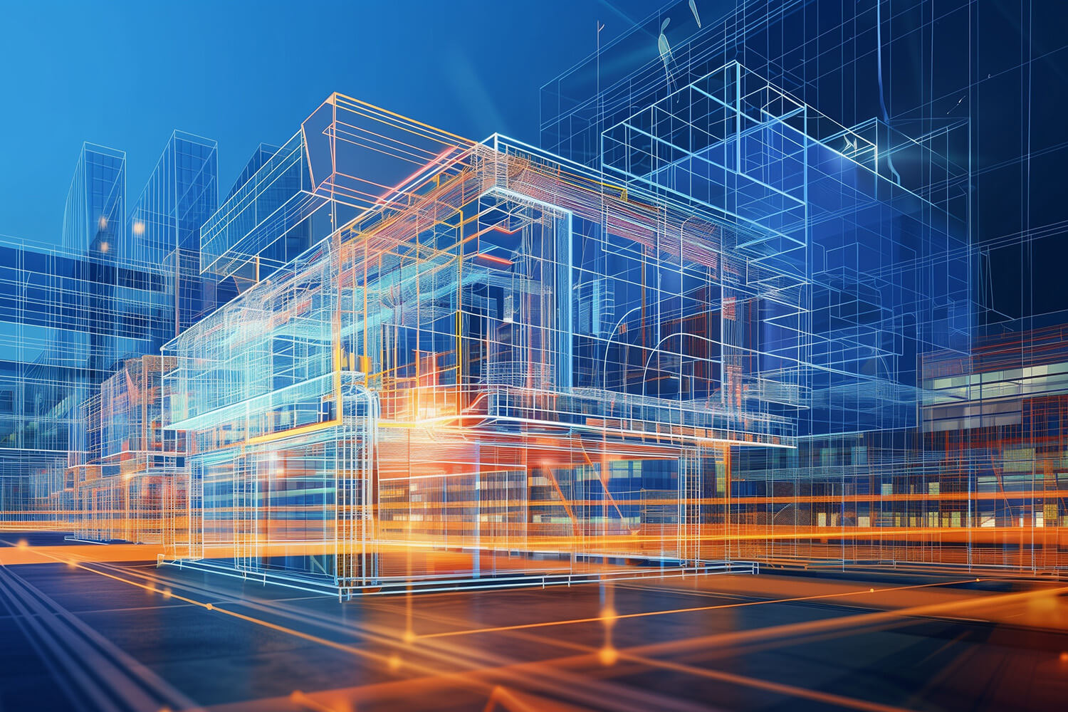 Digital Building Information Modeling (BIM) technology with an image of architects and engineers.